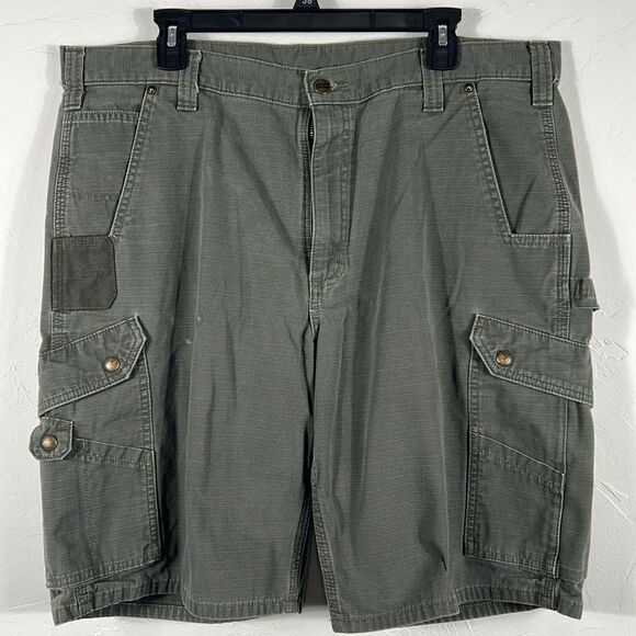 🔥 Vintage CARHARTT Relaxed Fit Heavy Denim Cargo Shorts Army Green Sz 40 - EUC - Picture 5 of 8